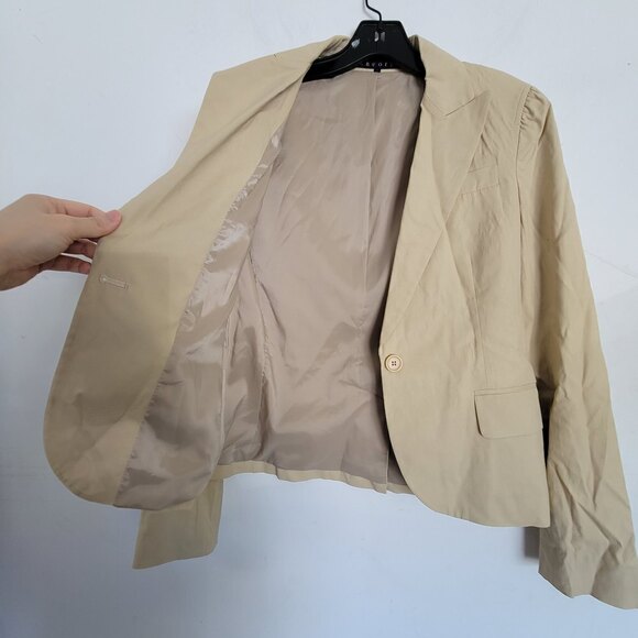 Theory Tan Cream Single Button Front Long Sleeve Cotton Blazer Jacket Size 2 - Picture 4 of 17